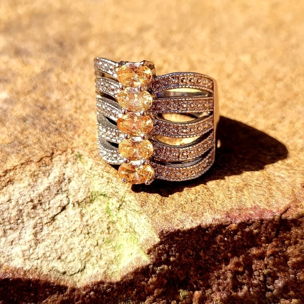 Vintage Oval Morganite Sterling Silver Stacked Ring SZ 8